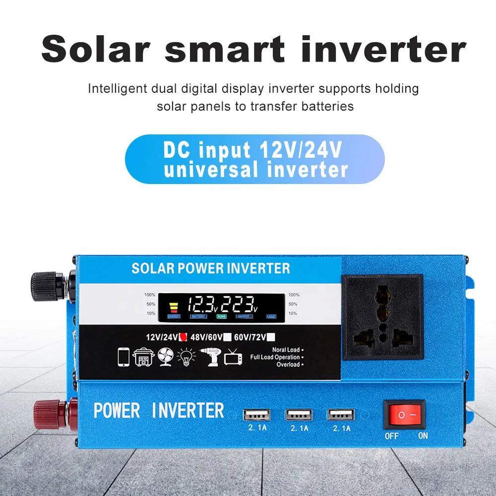 

Solar Power Inverters 600W/1200W/1600W/2200W Modified Sine Wave Car Inverter LCD Screen Universal Transformer Voltage Converter