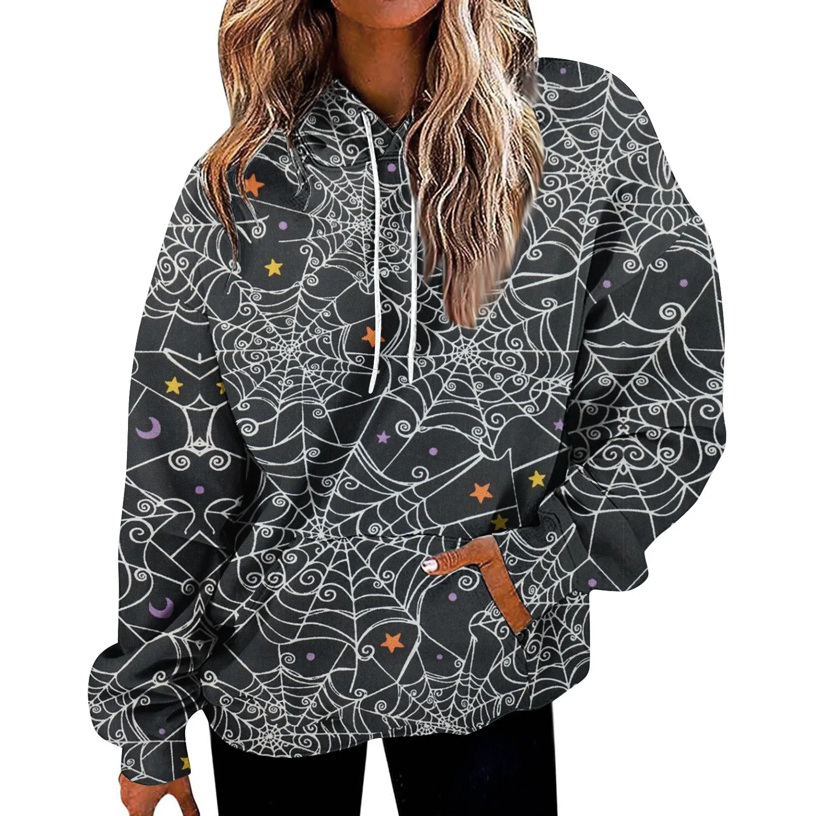 

Женский модный Свободный Повседневный Топ с длинным рукавом и принтом на Хэллоуин, простые, модные и большие новые женские свитера