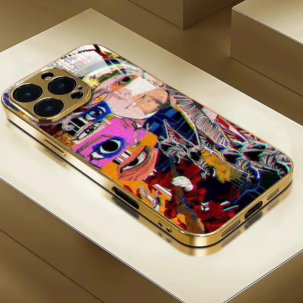 Фото Чехол для телефона GOLDEN KAMUY в стиле аниме для iPhone 17 AIR 16 15 14 13 12 Pro Plus Max, золотой, с гальваническим покрытием, стеклянный №1