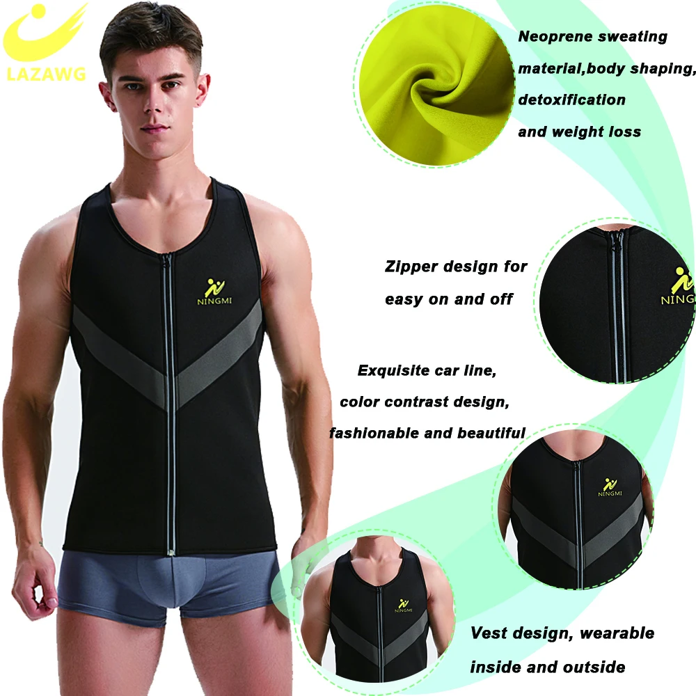 LAZAWG Hot Thermal Waist Trainer Shirt Men Sweat Sauna Vest Slim Shorts Body Shaper Corset Neoprene Belly Fat Burn Suit Pants