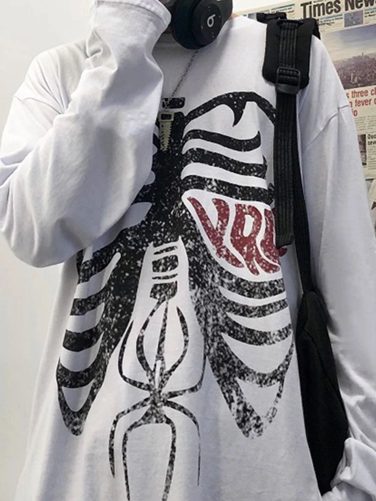 

Свитшот мужской/женский с капюшоном, уличный стиль в стиле хип-хоп, Y2K свитшот с принтом в виде паука и черепа, хлопковый Свободный пуловер в ...