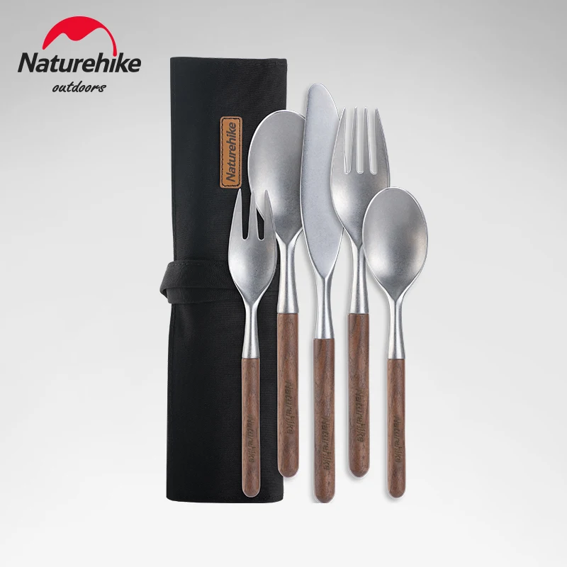 

Naturehike Outdoor Camping Tableware Stainless Steel Wooden Kitchen Set Ultralight Knife Fork Spoon For Picnic BBQ NH20CJ014