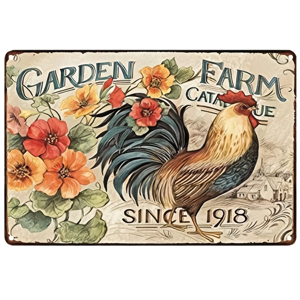 

B Retro Vintage Garden Farm Chicken Flower Metal Tin Sign Home Bar Cafe Wall Decor Signs 12x8 Inch