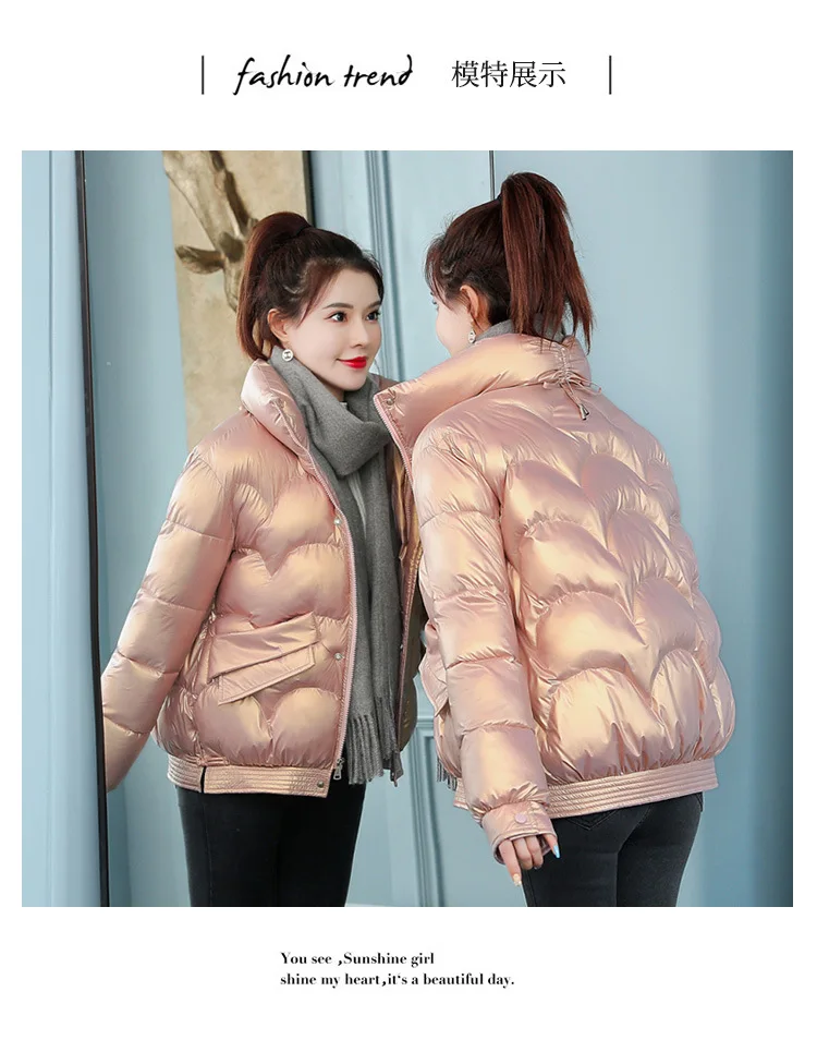 sweet girl korean parkas cotton jacket women's 2022 short winter glossy cotton jacket fashion thickened cotton loose jacket