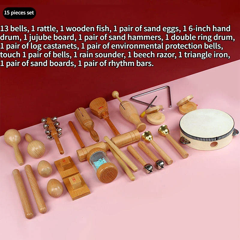 Tambourine Orff Musical Instrument Set Rattle Sand Hammer Wooden Fish Orff Musical Instrument Triangle Rare Musical Instruments enlarge