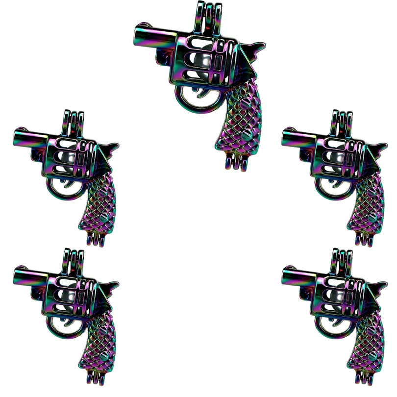

10PCS Classic Charms Pistol Pearl Cage Locket Aromatherapy Diffuser Pendant Accessory For Gift Necklace Keychain Jewelry Making