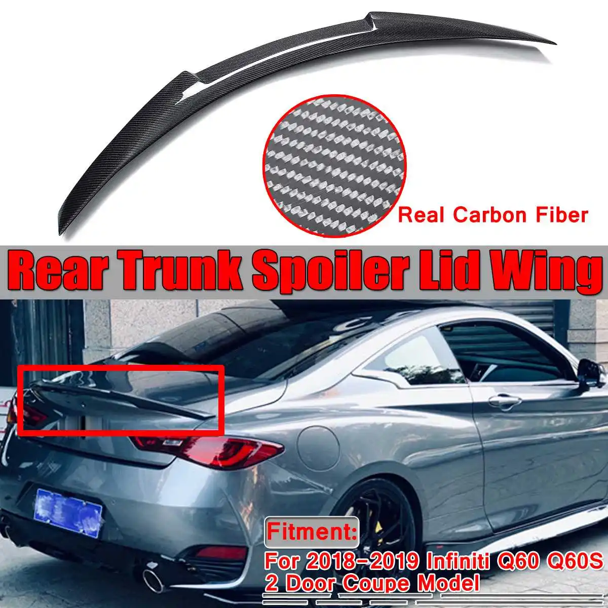 

M4 Style Real Carbon Fiber Car Rear Trunk Spoiler Wing Trunk Boot Lip For Infiniti Q60 Q60S 2Dr Spoiler 2018-2019 Wing Spoiler