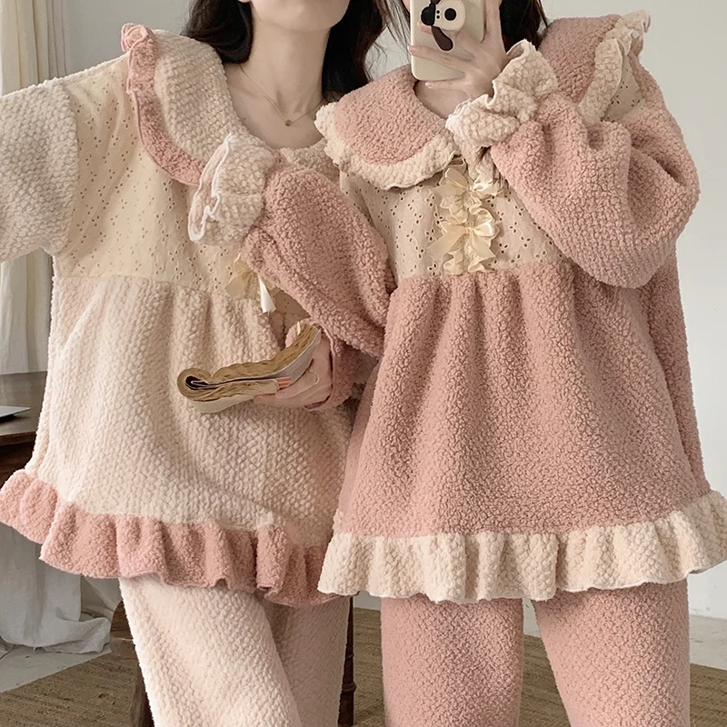 

Пижамный комплект в стиле принцессы Silka, комплект из толстой фланелевой ткани кораллового цвета для девушек, домашняя одежда для сна