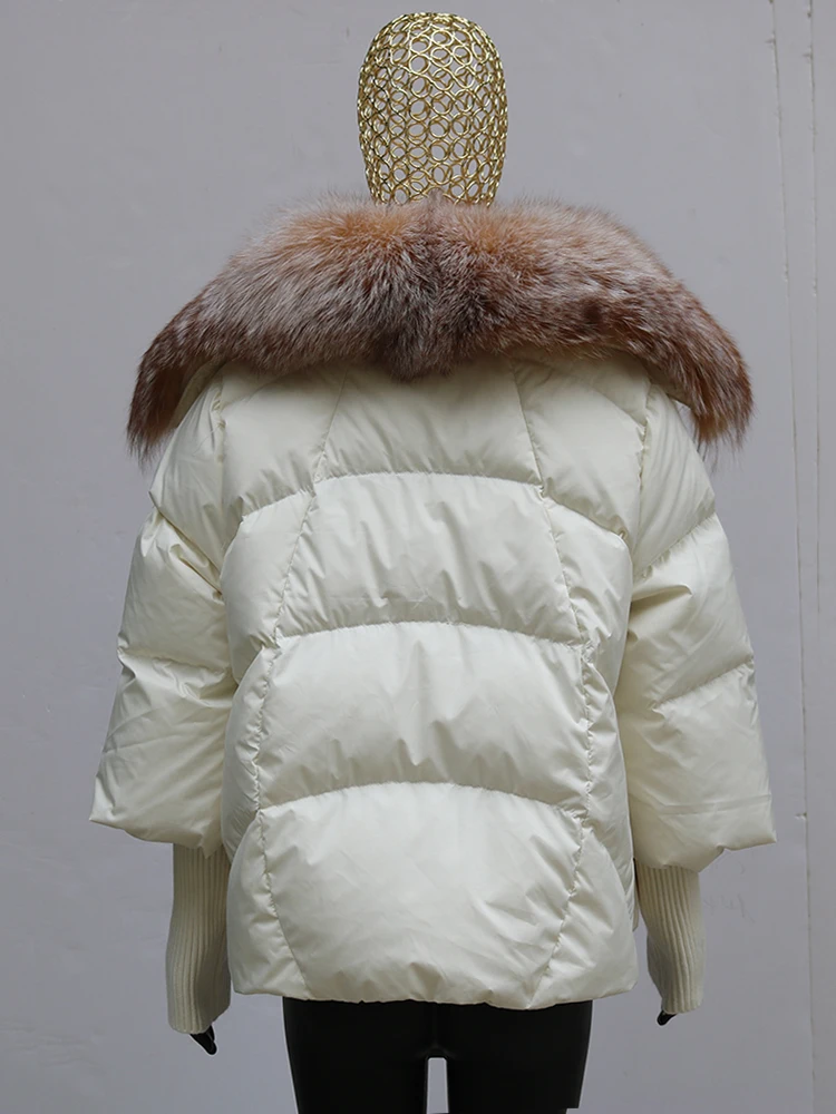 2023 Natural Real Fox Fur Collar White Goose Down Jacket Winter Women Warm Loose Coat Duck Down Thick Luxury Outerwear New Fashi