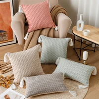 nordic solid color crochet cushion cover handmade tassel knitted pillow case decorative pillow covers for sofa home furnishings