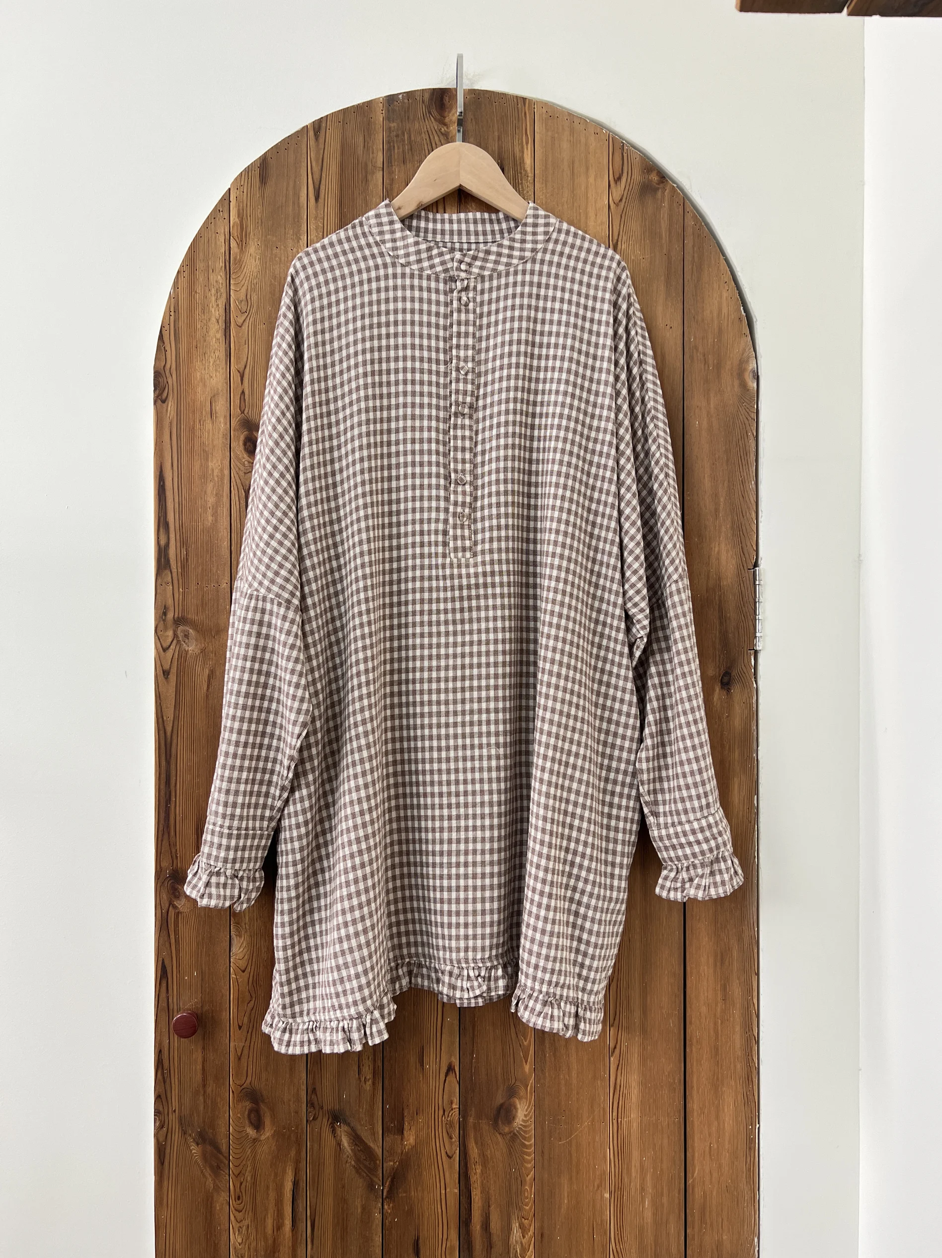 Japan fashion Artistic Temperament Yarn-Dyed Plaid Wooden Ear Long sleeve Shirts Loose All-Match Casual Top