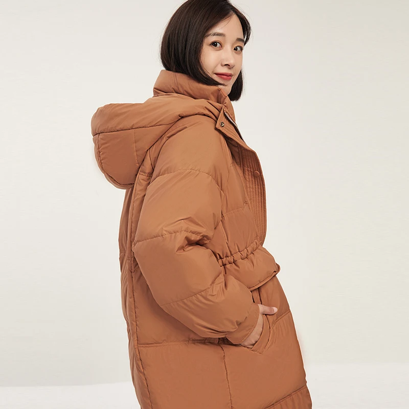 SHUCHAN jackets  coat women  90%  White duck down  Long  chaquetas invierno 2022 mujer  Casual hood Winter  Wide-waisted  zipper