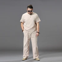 summer linen suit chinese style for men large size thin cotton linen tang suit hanfu youth short sleeve zen clothes two piece su