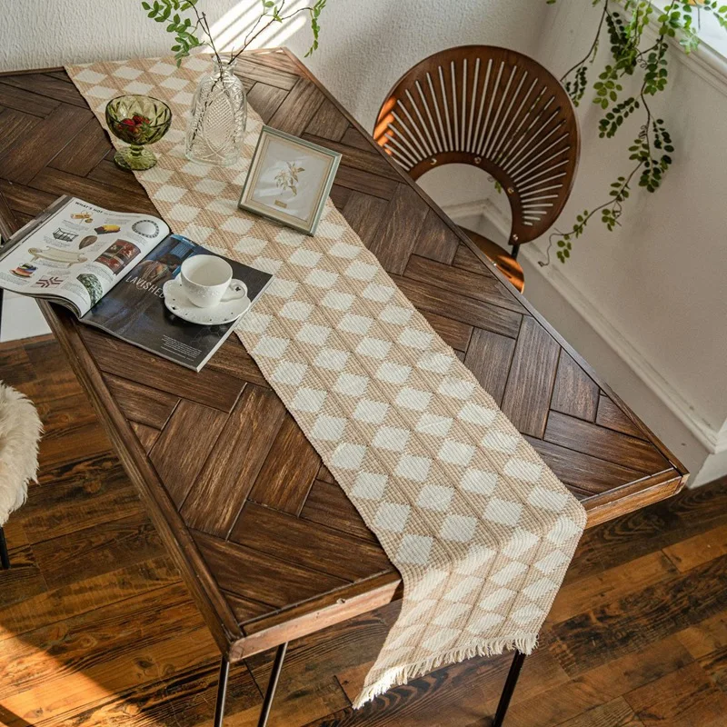 

13 X 108Inch Table Runner Farmhouse Rustic Handmade Woven Tassels Cotton Vintage Table Decor For Holiday Party