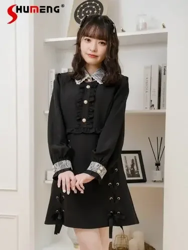 

Autumn New Rojita Dress Japanese Style Elegant Short Dress Women Butterfly Rhinestone Spring Autumn Vintage Long Sleeve Dresses
