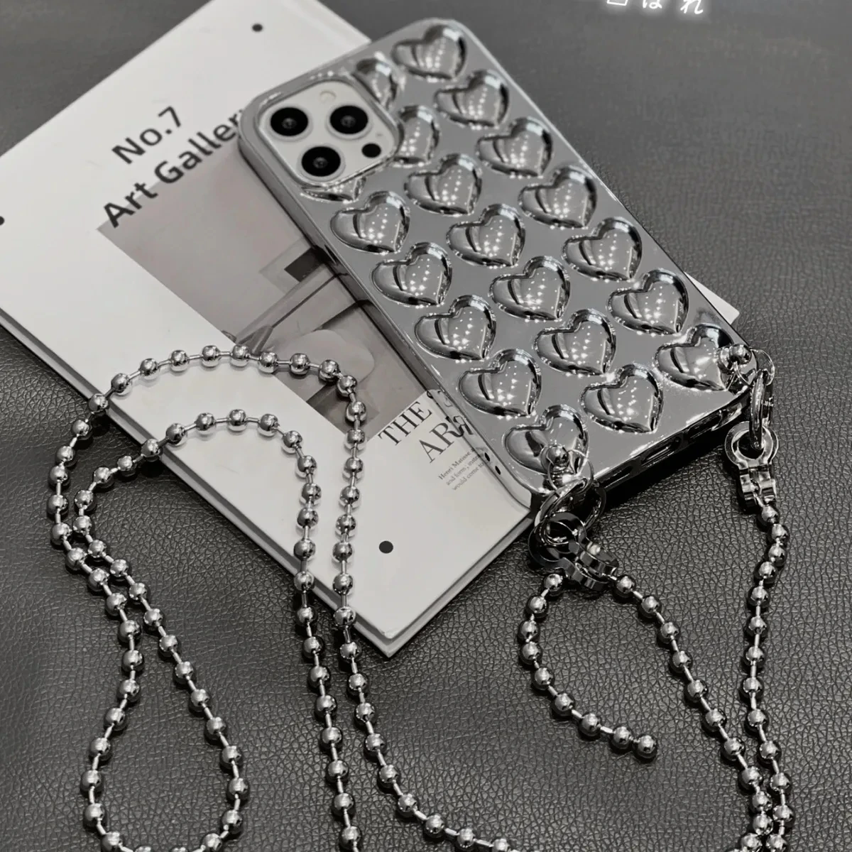 

INS 3D Love Oblique Hanging Chain Anti-drop Mobile Phone Case For iPhone XR Xs Max 8 Plus 11 12 13 Pro Max Case