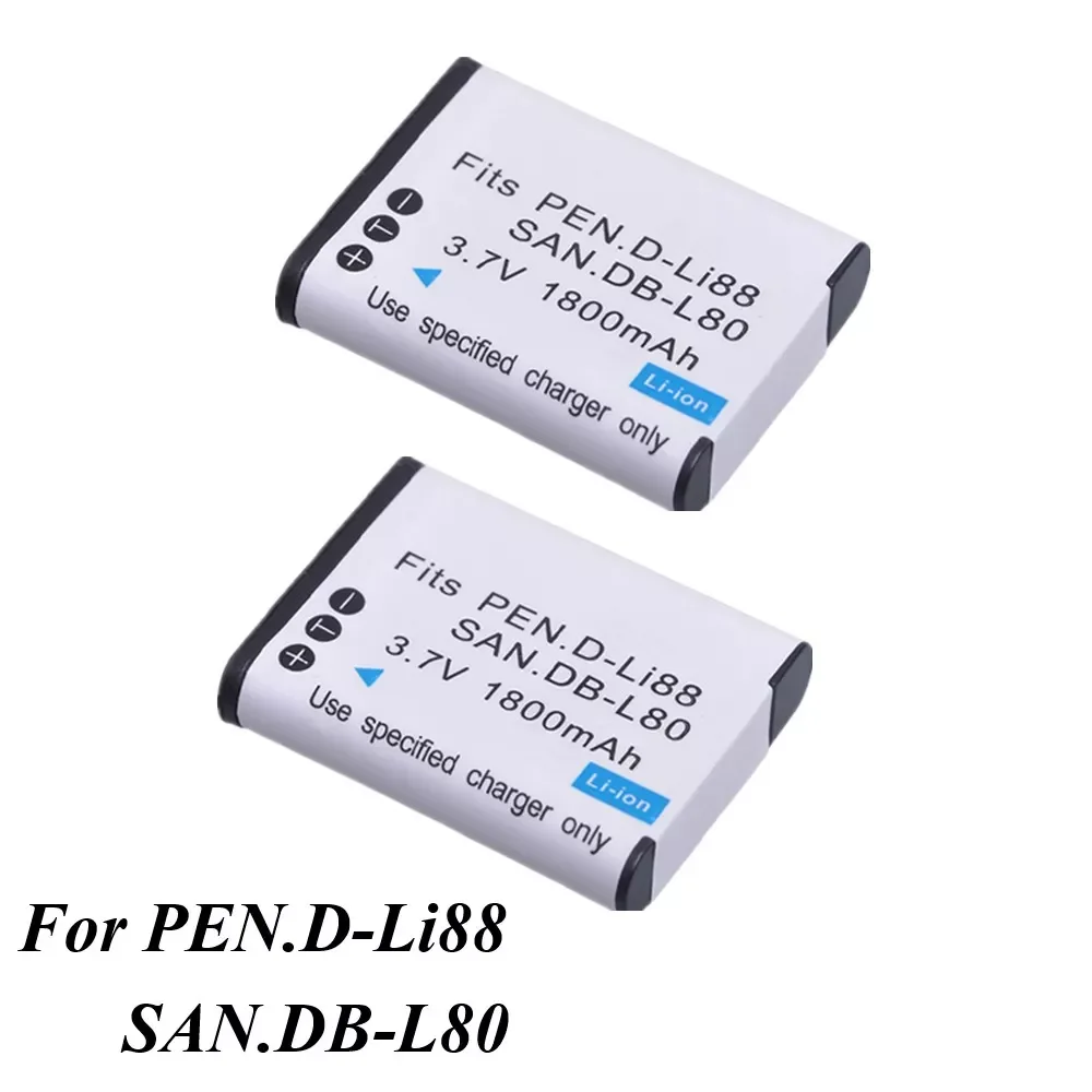 

NEW2023 2Pcs DB-L80 D-LI88 DB-L80A D LI88 Camera Battery for Sanyo VPC-CG10 CG20 VPC-CG88 CG100 DB-L80AU for Pentax Optio P70 H9