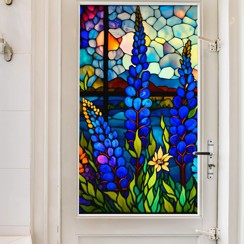 

Colorful Flowers Wall Sticker Bathroom Glass Film Stained Window Cling Static Decorative Privacy