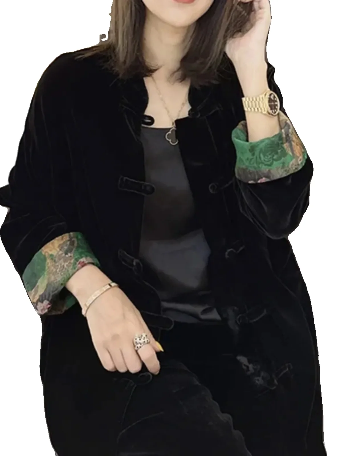 Китайский Sle ретро воротник-стойка с пряжкой бархатный кардиган верхняя одежда