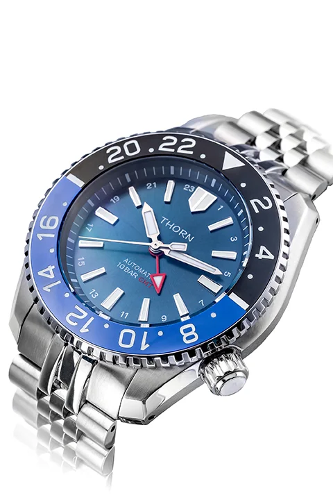 

GMT Watch Automatic Men 44.8mm Blue Dial Sapphire Stainless Steel Ceramic Bezel Jubilee Bracelet 20Bar Relogio Nibosi Masculino