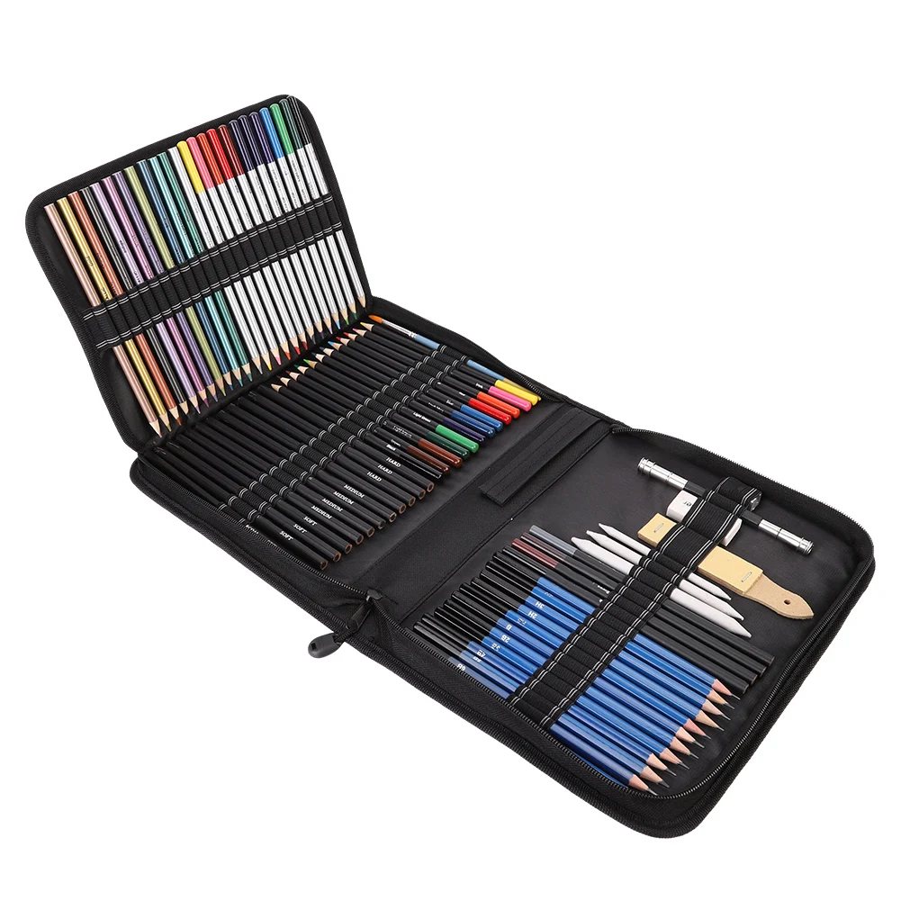 

72pcs Sketching Drawing Colored Pencil Art Charcoal Pencil Eraser Set with Carrying Bag