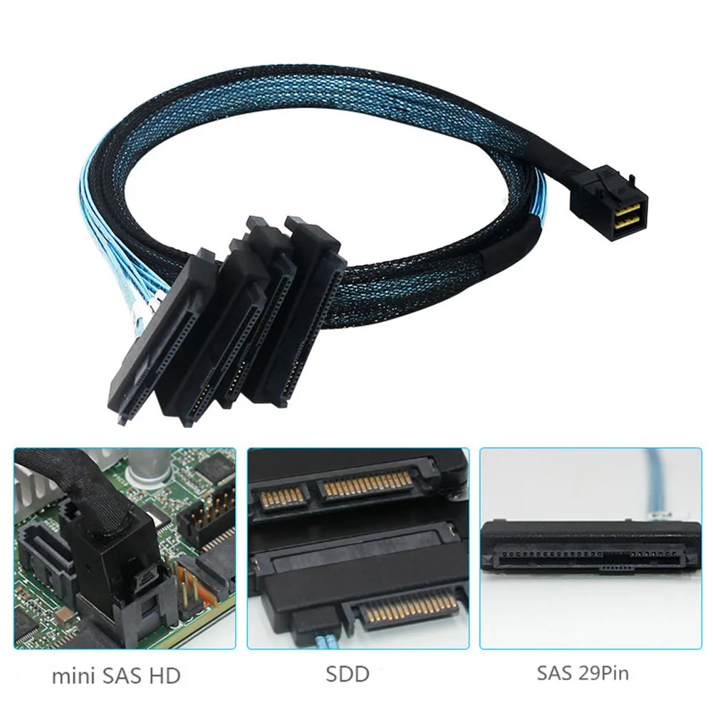 

MiniSAS HD SFF-8643 36P To 4SFF-8482 29 15P SAS Hard Drive Splitter Cable 0.5m/1m Solid State Drive Cable for SATA Hard Drive