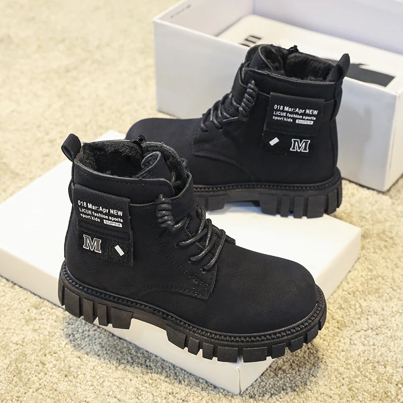 

Children's Boots Winter S New Boys and Girls Soft Waterproof Anti-Slip Warm Velvet Leather Children's Casual Shoes Martens Boots