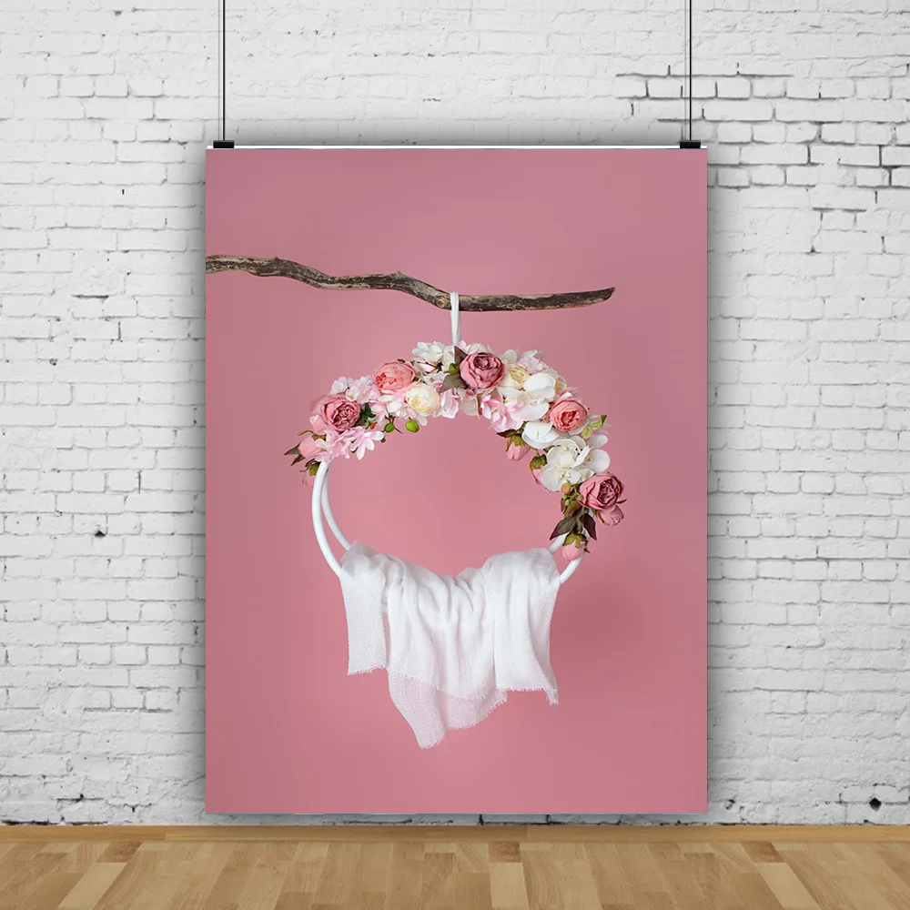 

Newborn Portrait Backdrop Floral Swing Cradle Birthday Artistic Painting Rainbows Studio Photography Background XSE -01