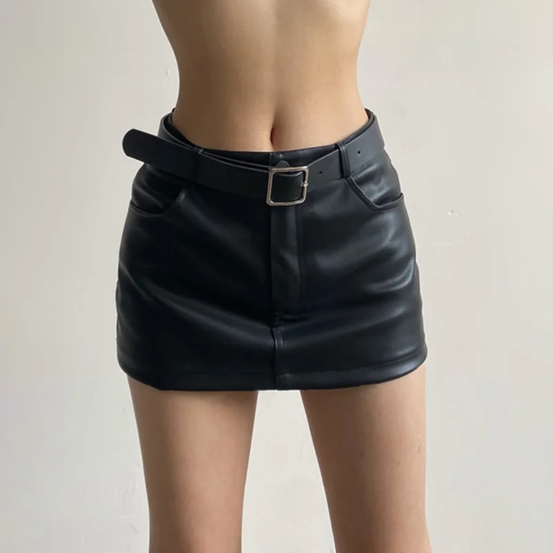 

Lady Sexy Leather Short Summer Short Low Waist Genuine Sheepskin Leather Belt Mini Short TF5532