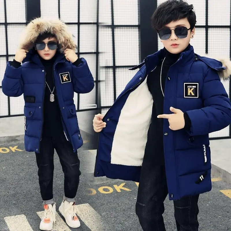

Boys Down Jacket Coat Overcoat Cotton 2022 Blue Warm Thicken Winter Plus Size Children's Clothing