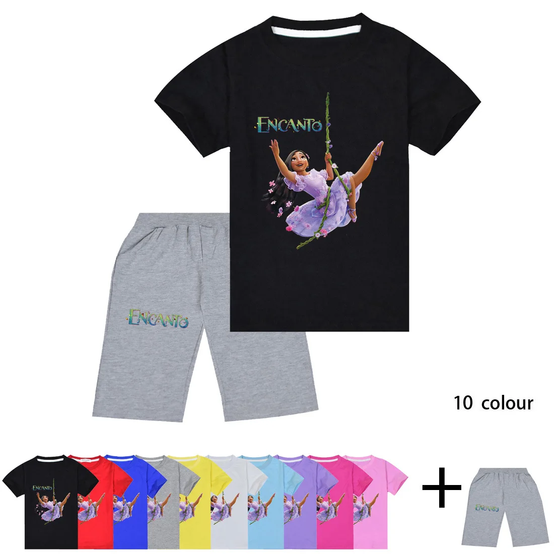 

2022 Magic Full House Encanto Boys and Girls Outfit Cotton Short Sleeve T-Shirt and Shorts for 2-16 Years Old