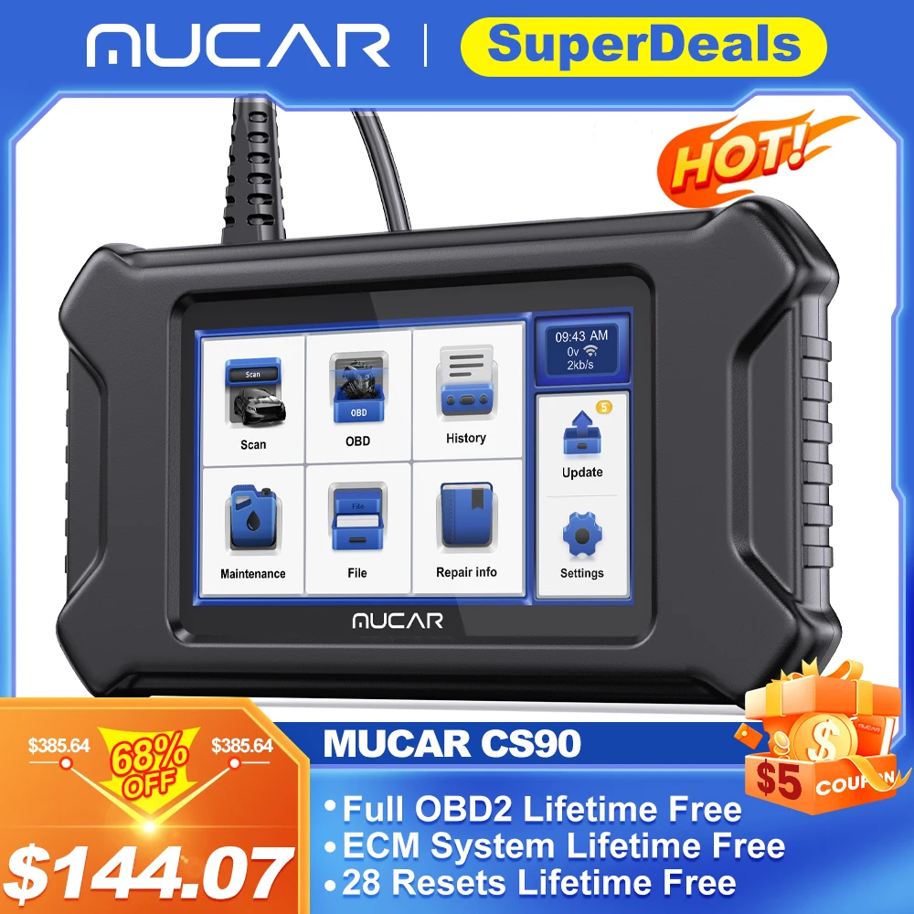Диагностический сканер MUCAR CS90, OBD2 автомобильный диагностический прибор, устройство для диагностики автомобиля, 28 сбросов, бессрочный
