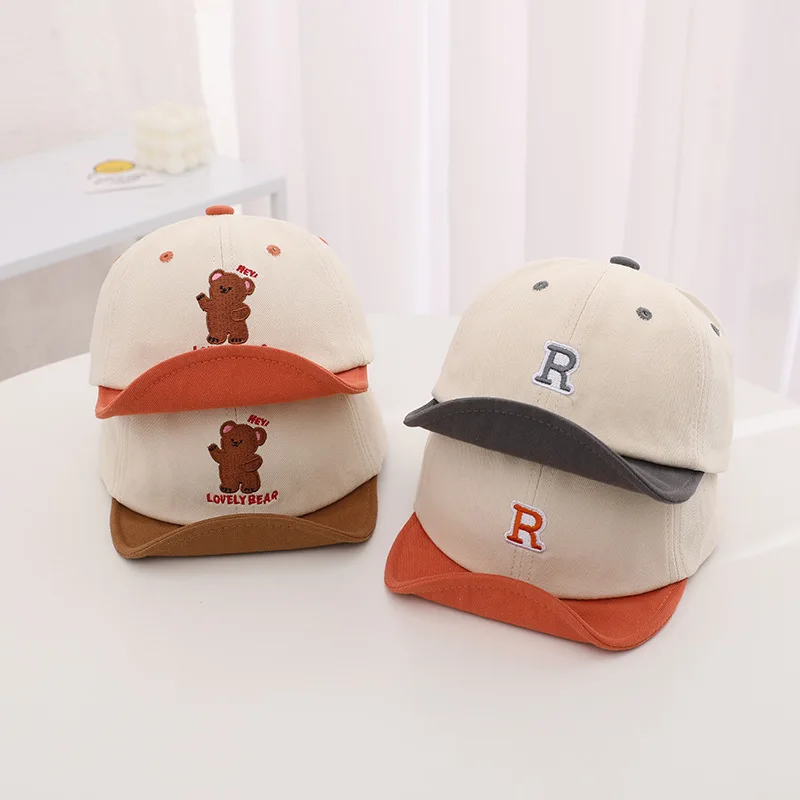 

Soft Brim Baby Cap Hat Solid Color Cotton Kids Boy Girls Baseball Cap Outdoor Casual Hat Bear Print Toddler Infant Sun Visor Hat