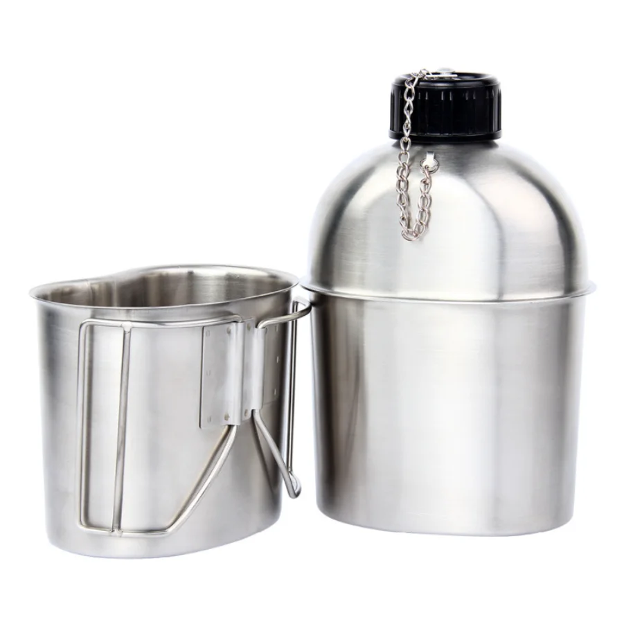 

Stainless Steel Portable Cup Green Cover Camping Hiking Army Camping Picnic Tableware Travel Accessories