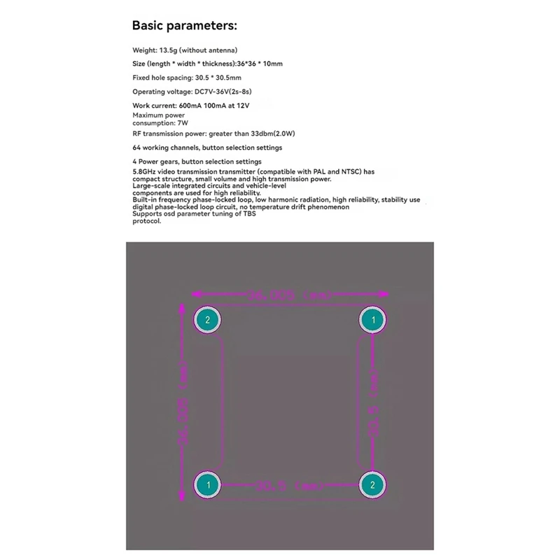 5 8G 2W VTX 2000Mw 64CH FPV видеопередатчик PAL/NTSC Поддержка TBS OSD настройки параметров для RC