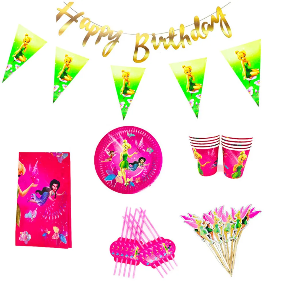 

Tinker Bell Girls Birthday Party Decorations Disposable Paper Plates Cups Napkins Balloon Tableware Set Baby Shower