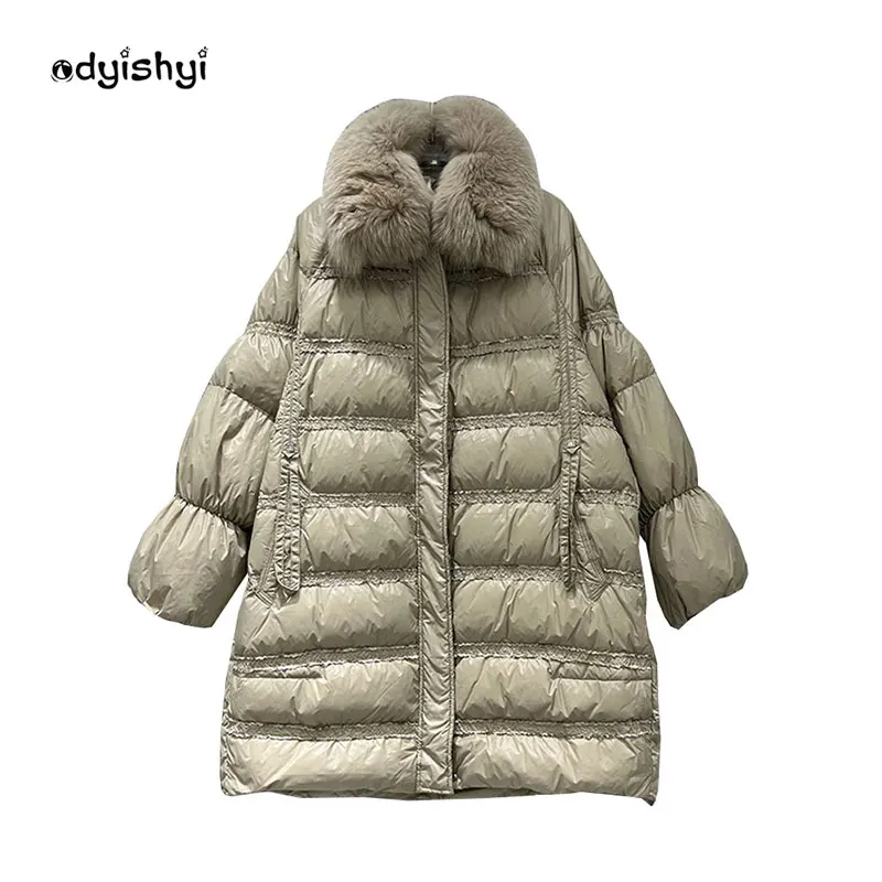

Winter 90% White Duck Down Coat Women's Parka Mid Long Puffer Jacket 2022 New Fashion Small Fragrance Ribbon Jackets Female