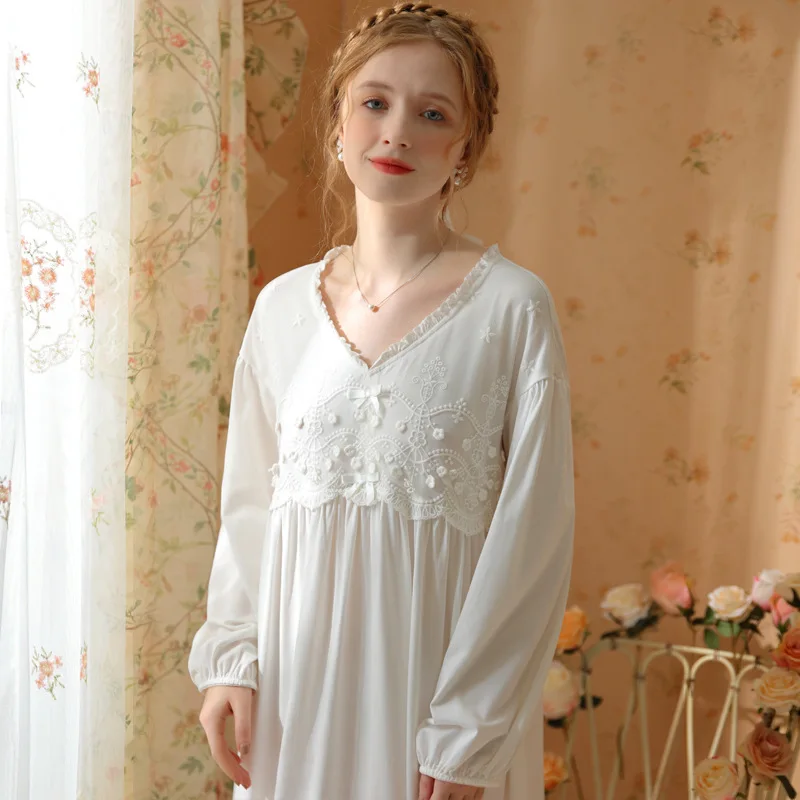 Roseheart New Women Homewear White Pink Sexy Sleepwear Nightdress Lace Cotton Nightwear Sleepwear Luxury Female Gown Nightgown