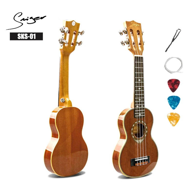 Ukulele Soprano 21 Inches Top Solid Acoustic Thin Body High Gloss Red Mini Guitar 4 Strings Ukelele Uke Guitarra