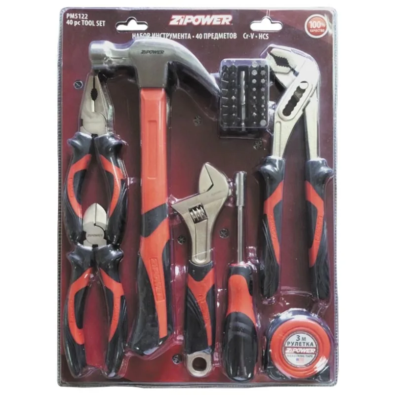 Набор инструментов ZIPOWER PM5122 (40 предметов высококачественная сталь биты рулетка