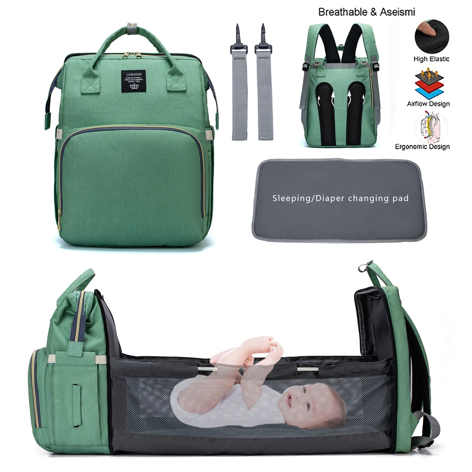 

Maternity Baby Changing Bags Waterproof Nappy Changing Bags Stroller Strap Portable Diaper Backpack Large Capacity for Moms Dads