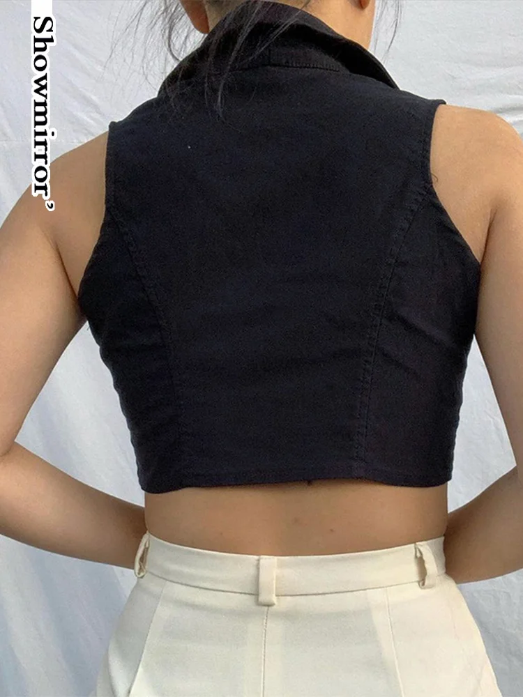 

Женский укороченный жилет Showmirror с глубоким вырезом, базовая модная майка в стиле панк, на пуговицах, ночнушка в стиле Харадзюку