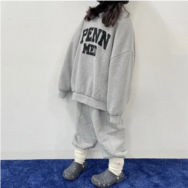 Autumn Winter Boys Suit Toddler Kids Letter Print Girls Set Korean Long Sleeve Warm Top+Pant 2 PCS Sets Children Clothing Set