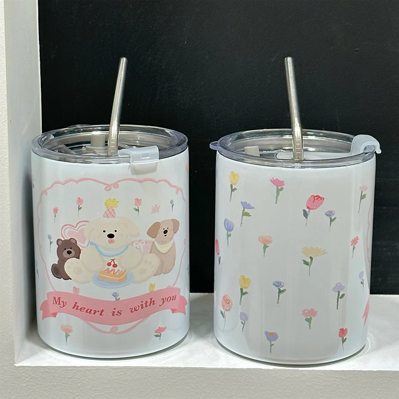 

Kawaii Stainless Steel Thermal Bottle Cup Cute Animal Coffee Cups Vacuum Flasks Themos Travel Portable Water Cup With Lid 350ml
