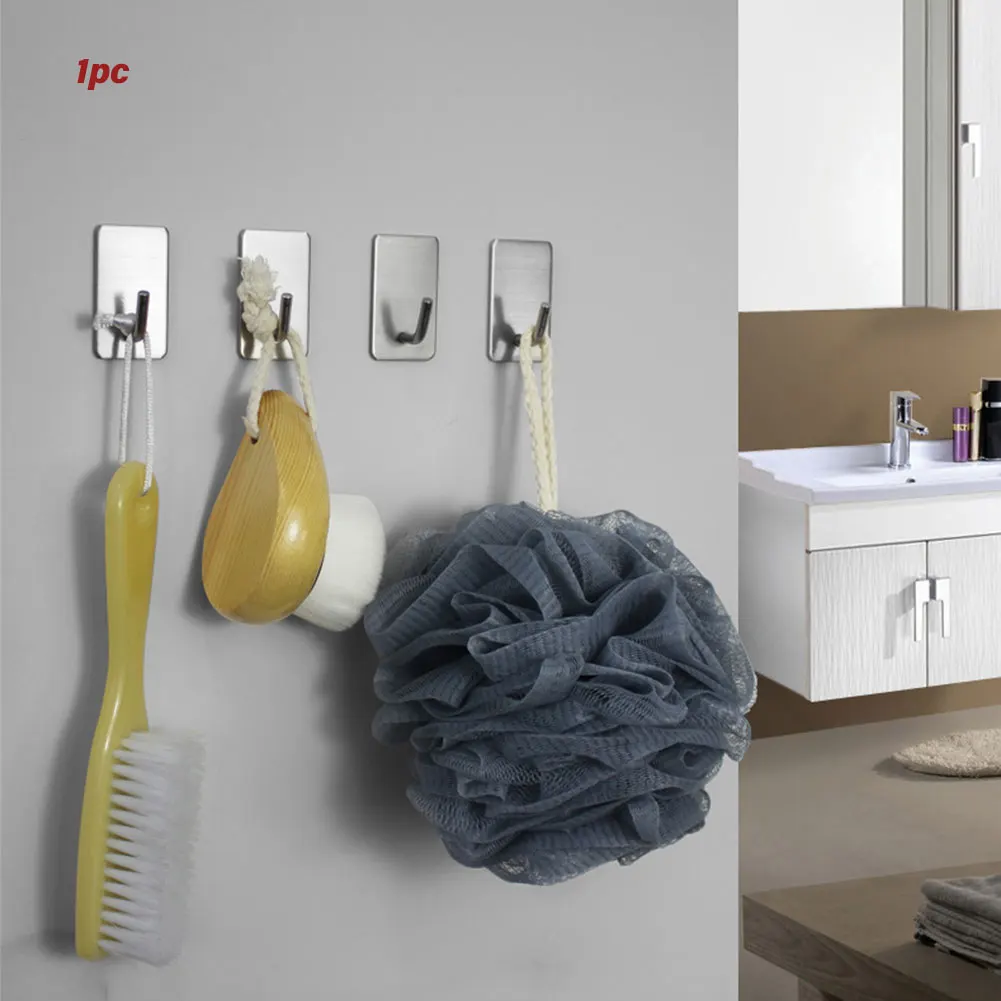 

Stainless Steel Wall Hanger Hook Self-adhesive Sticky Home Kitchen Bathroom Key Bag Hanger Storage Hanging Holder Rack