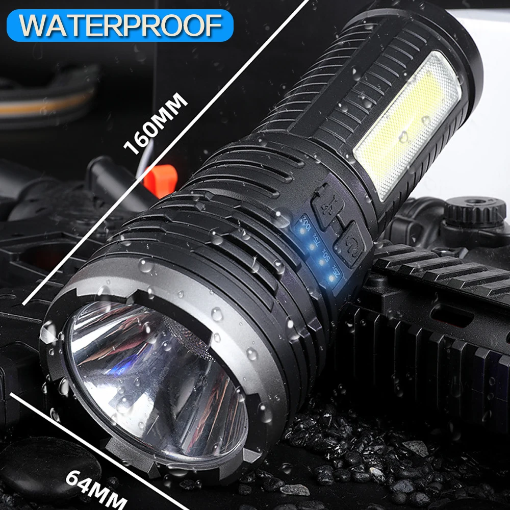 

Led New Super Bright Flashlight T6+COB Flashlight Torch Outdoor Lighting USB Charging Floodlight with Side Light Power Display