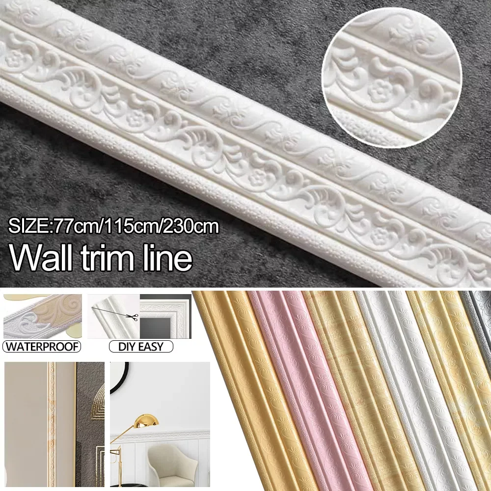 

New 3D Foam Embossed Corner Line Self-adhesive Wall Waist Line Waterproof Decor Wall Sticker Border Wall Edge Strip Home Decor
