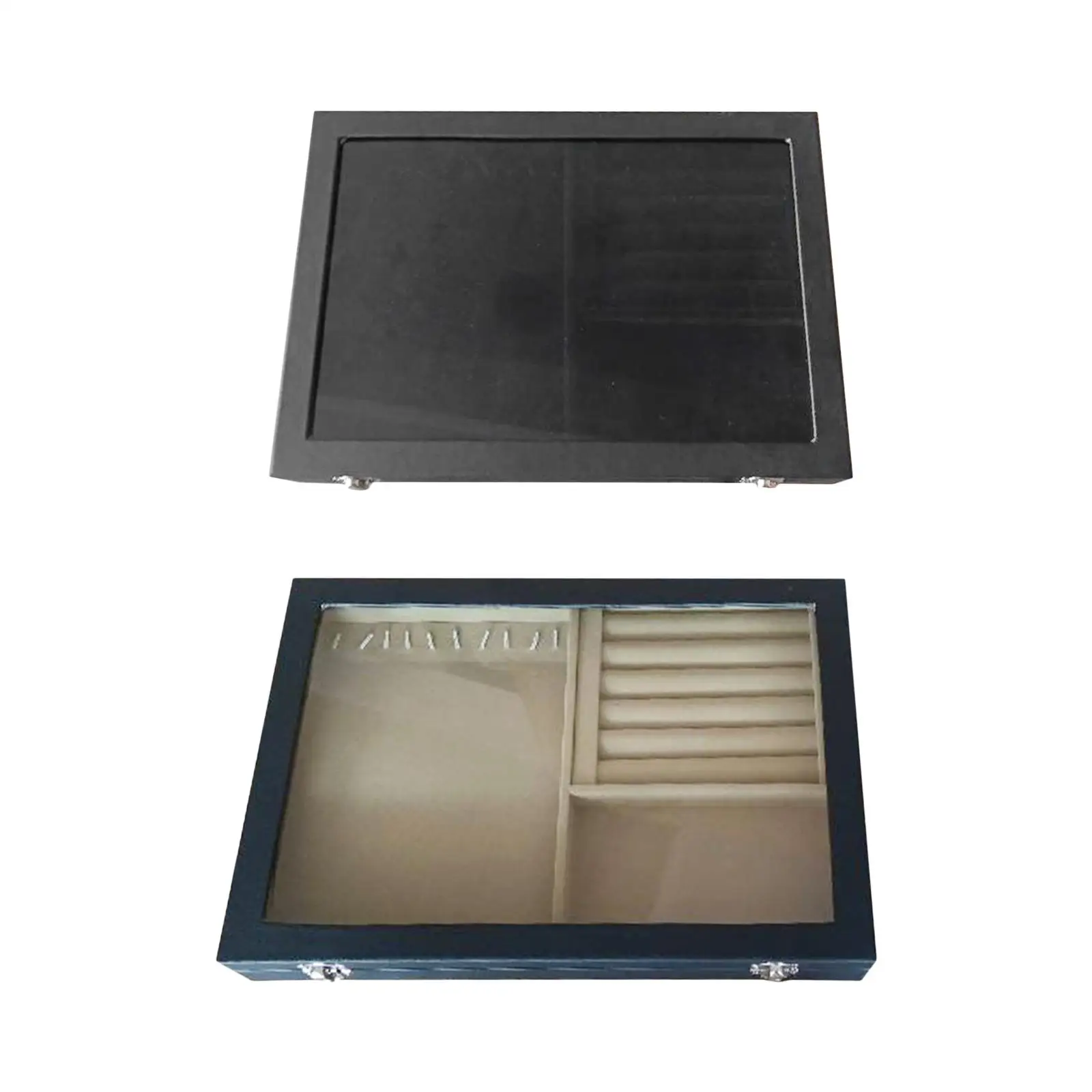 

Jewelry Display Box with Transparent Lid Lockable Multipurpose Container Ring Holder for Watches Brooch Necklace Rings Showcase