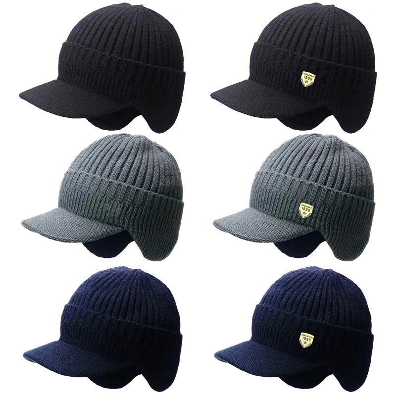 

Men Winter Knitted Hat Outdoor Cycling Ear Protection Warmth Peaked Cap Casual Fashion Baseball Cup Sunhat Bomber Hats