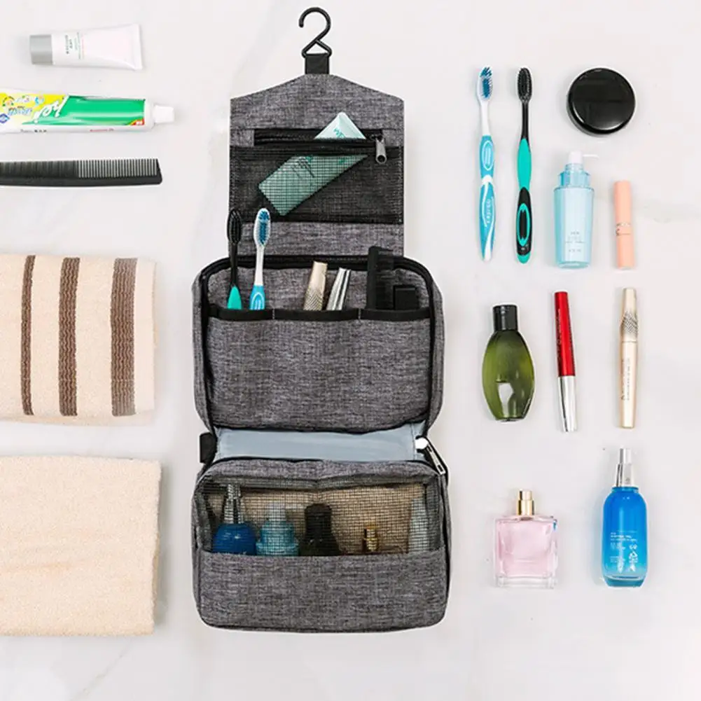 

Women Makeup Bag Portable Hook Design Polyester Multiple Compartments Travel Cosmetic Organizer Waterproof Travel Bag